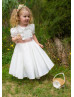 Puff Short Sleeves Ivory Cotton Flower Girl Dress With Frills